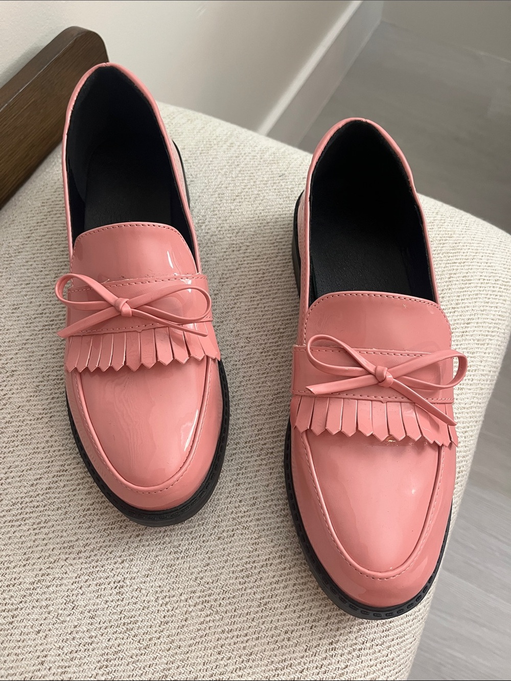 Pink Patent Loafers with Bow - Women